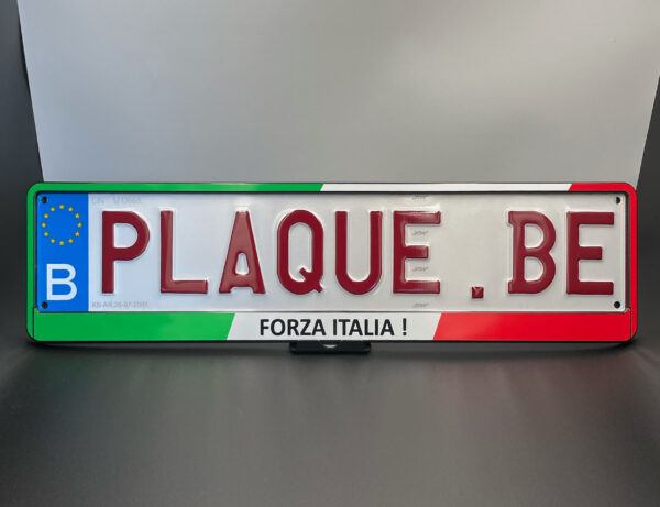 Porte plaque supporter "Forza Italia" pour plaque d'immatriculation belge et européenne